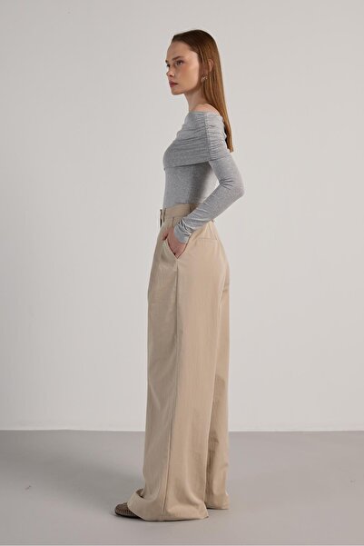 minaaise Γυναικείο πέτρινο Premium Palazzo Pantalon 30016