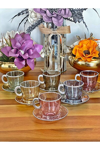 P&ORA PREMIUM KITCHEN PRODUCTS Aqua Cup Set 12 Pieces for 6 People Silver Gilded Tea Set Coffee Set Gift Glass