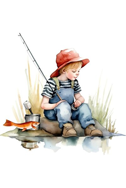 BV Autocolant decorativ, Băiat la pescuit, Multicolor, 61 cm, 1289STK-1