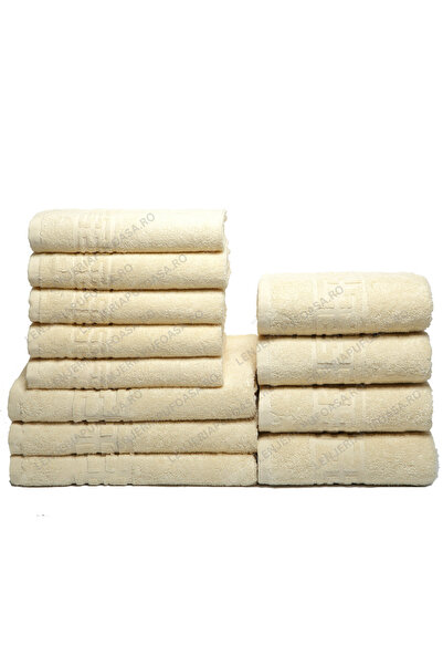 Lenjeria Pufoasa Set of 12 Hand/Face/Body Towels, 100% Cotton, 550g/m², Cream