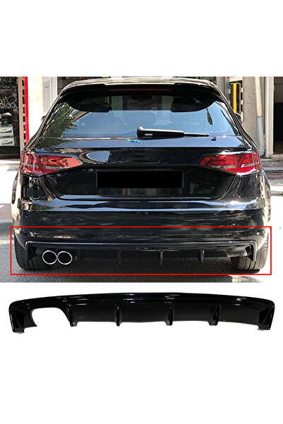 AkmTuning Audi A3 8V HB Sportback Rieger Difüzör Parlak Siyah Plastik 2012-20...