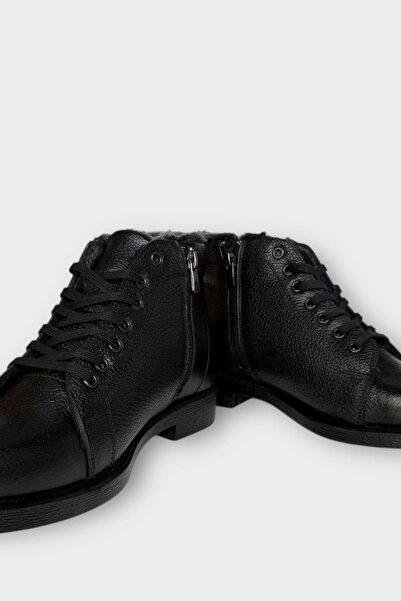 Liger Мъжки ботуши с подплата от естествена кожа, неплъзгаща се гумена подметка и цип, ЧЕРНИ