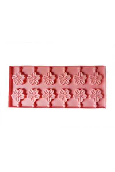 BV Silicone 12-cavity mold, flowers, for chocolate or sugar lollipops, pink, 26 cm