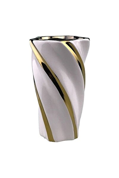 BV Vază decorativă spiralată, 20 cm, albă, 1683H