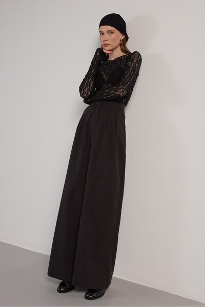 minaaise Pantaloni Palazzo Premium negri pentru femei 30016