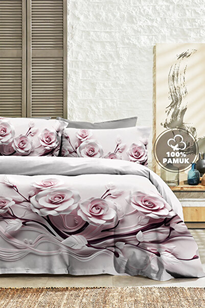 MonoHome 100% Cotton Percale King Size Duvet Cover Set 5D Digital Rose-220X240