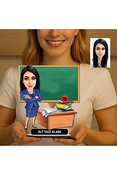 MK Sanart Öğretmenler Günü Hediyesi, Kişiye Özel Karikatür Kadın Öğretmen Mas...