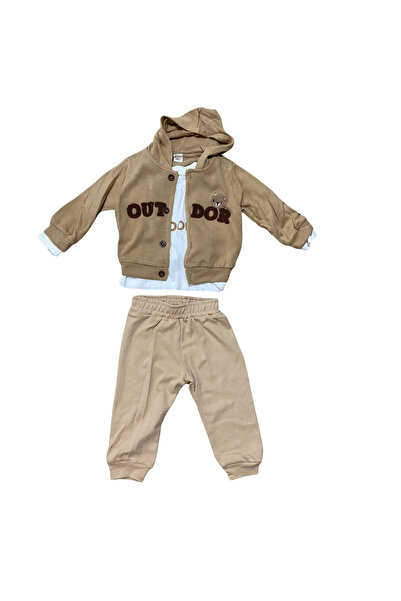 OEM Бебешки комплект от 3 части, блуза, суитшърт с плетено мече и панталон