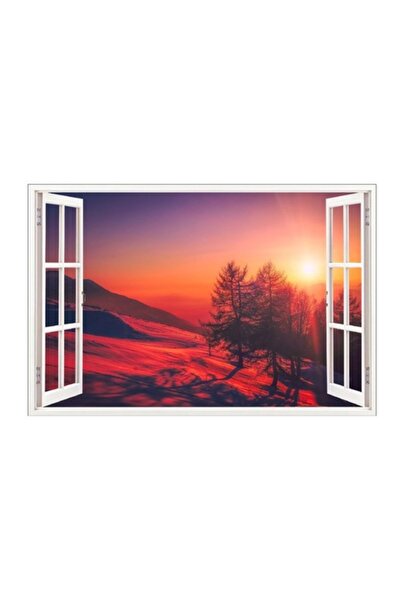 BV Autocolant decorativ - Peisaj montan 3D pentru fereastră, apus de soare, 85 cm (582STK)