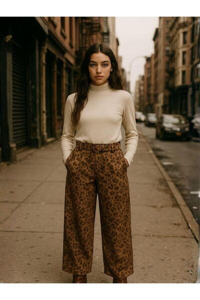 Zekids Girl's Leopard Print Suede Wide Leg Design Trousers