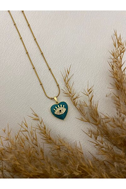 stainless steell قلادة من الفولاذ على شكل قلب مع تفاصيل العين