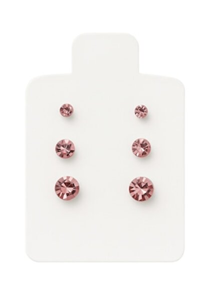 OEM Elegant set of 3 pairs of rhinestone earrings, Pink