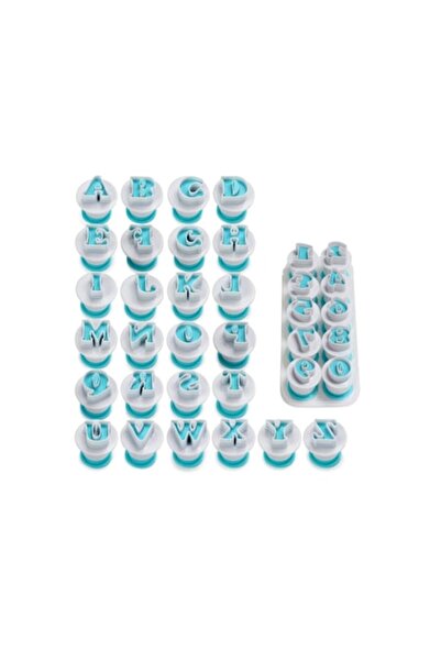 BV Set de tăietoare alfabet și numere cu ejector, majuscule mari, 36 de piese, pentru cofetărie și patiserie