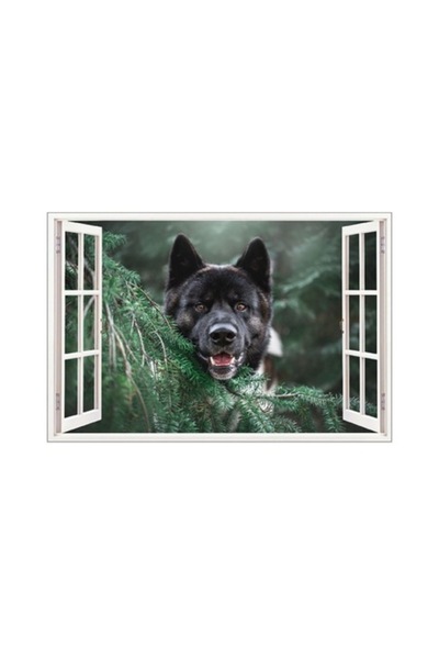 BV Autocolant decorativ, fereastră 3D, câine, 85 cm, 621STK