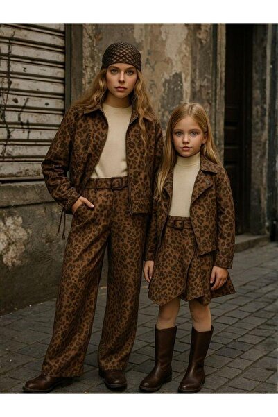 Zekids Girl's Leopard Print Suede Wide Leg Design Trousers
