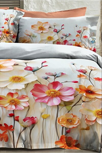 MonoHome 100% Cotton Ranforce Dowry Luxury 5D Digital King Size Double Duvet Cover Set Flowers of Dream