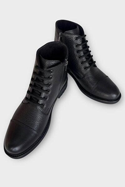 Liger Ανδρικές μπότες με φερμουάρ από γνήσιο δέρμα, αντιολισθητική σόλα από καουτσούκ ΜΑΥΡΟ