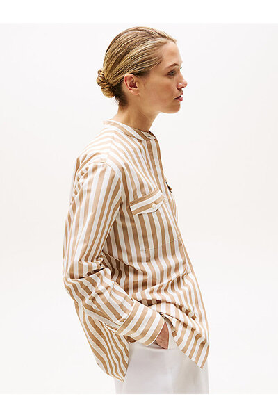 Tommy Hilfiger Women's Poplin Collarless Shirt