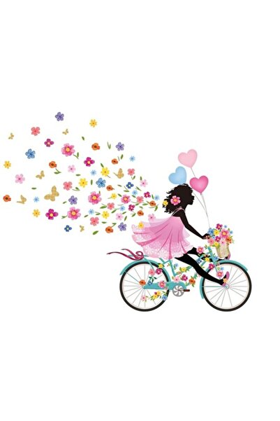 BV Autocolant decorativ - Fată pe bicicletă cu fluturi, 60x90 cm