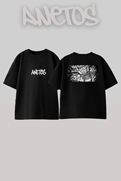 Anetos Drift Tengoku Design Spate cu imprimeu Bumbac Negru supradimensionat t...