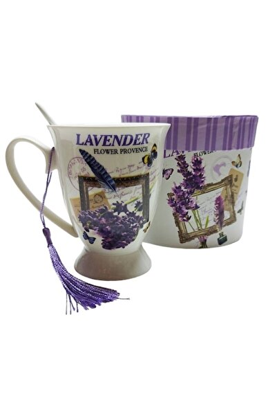 BV Ceramic mug with spoon, lavender design, Purple