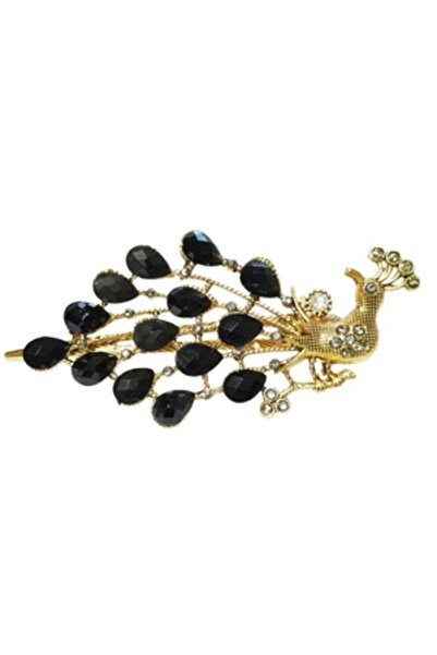 BV Agrafă de păr în formă de păun, Vintage, 13 cm, Negru, 80BJ