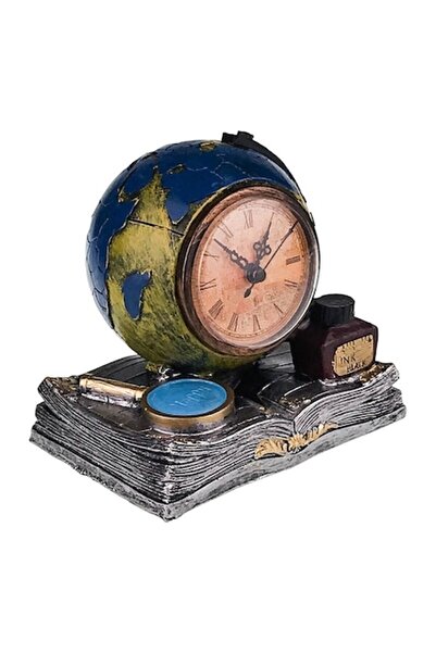 BV Table clock (globe and book design), plastic/resin, 15 cm - 1698H-1