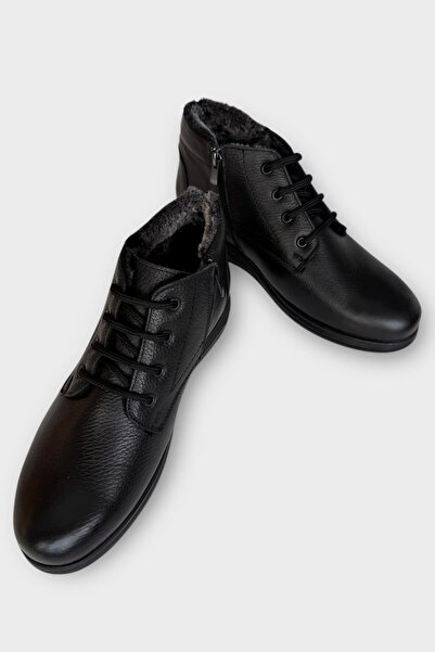 Liger Ανδρικές μπότες με φερμουάρ από γνήσιο δέρμα και γούνα ΜΑΥΡΟ