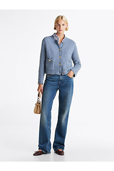 Tommy Hilfiger kadın textured gold button hırka