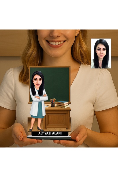 MK Sanart Öğretmenler Günü Hediyesi, Kişiye Özel Karikatür Kadın Öğretmen Mas...