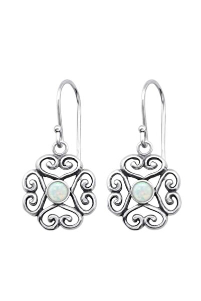 BV Cercei din argint cu pietre semiprețioase, Floare, Opal Fire Snow