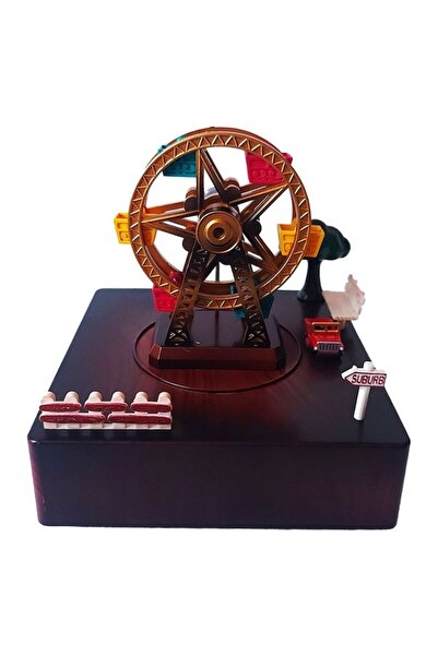 BV Wind-up music box with key, wheel circuit, Brown, 15 cm