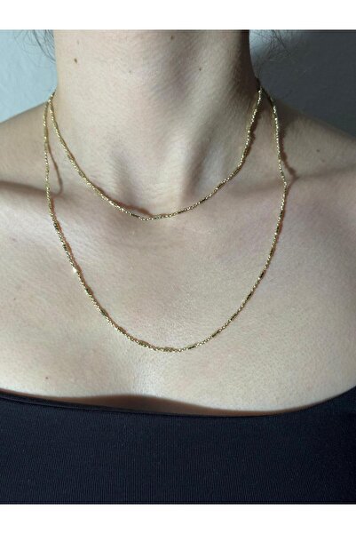 Sirena Accessories 2 Katlı Burgu Işıltı Gold Kaplama Çelik Kolye
