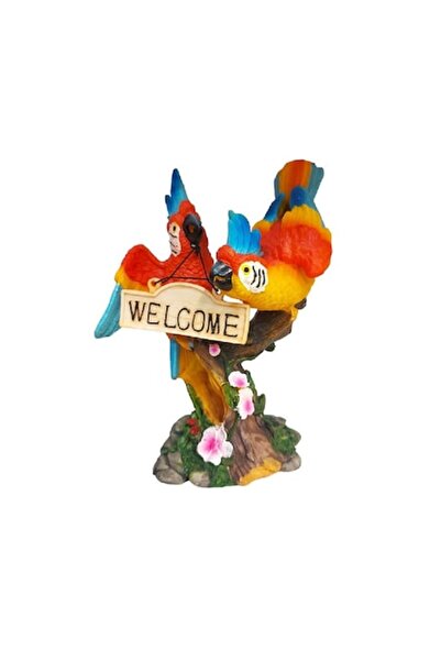 BV Decorative statuette, Parrots on a branch, Welcome, Orange, 18 cm, 1025DD4