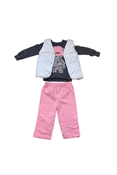 OEM 3-piece girl's outfit with white vest, gray blouse and pink pants - casual sports model