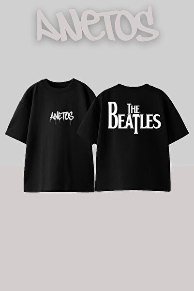 Anetos Μπλούζα The Beatles 3 Σχεδίαση Με Τύπωμα Ίδιος Ρεύμα Μαύρη Oversize