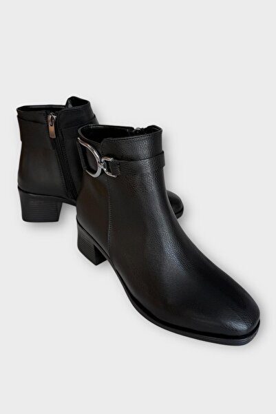 Liger Γυναικείες μπότες με φερμουάρ με λεπτομέρεια με αγκράφα ΜΑΥΡΟ - ΑΣΗΜΕΝΙΟ