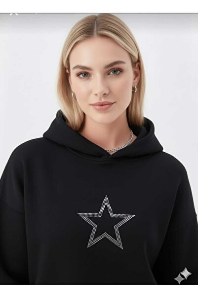 blackbonds Hanorac supradimensionat cu 2 fire, gros, cu imprimeu Star Stone