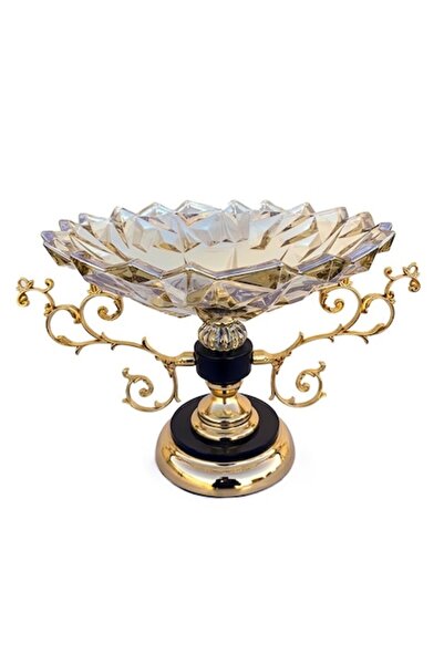 BV Bol de fructe din sticlă de lux, 40 cm, cu mânere și picior