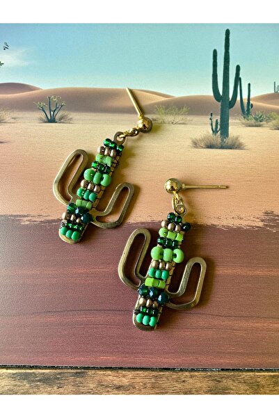 dela otantik أقراط كبيرة متدلية مرصعة بالخرز على شكل صبار - مجوهرات مصنوعة يدويًا من المجوهرات الخضراء الأصلية ذات الطابع الفني البوهيمي