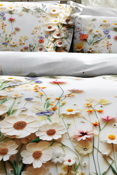 MonoHome 100% Cotton Ranforce Dowry Luxury 5D Digital King Size Double Duvet Cover Set Dancing Roses