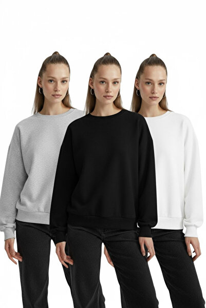 Ferte SET DE 3 SWEATSHIRTS BASIC OVERSIZE CU Gâtul Bicicletă PENTRU FEMEI