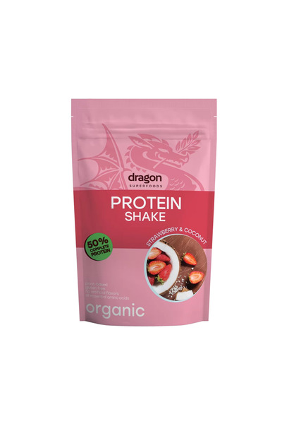Dragon Superfoods Bio proteínový shake jahoda a kokos 450g - 50% bielkovín