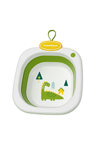 LITTLE ANGEL حوض غسيل قابل للطي للأطفال بطبعة ديناصور - أخضر