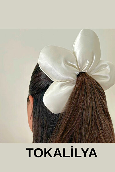 TOKALİLYA Kadın saten beyaz çiçek flower scrunchie lastikli toka