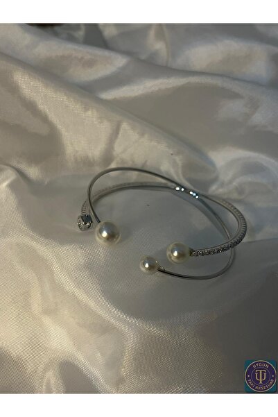uyguntakıaksesuar İkili İnci Detaylı Taşlı Gümüş Bileklik – Minimalist ve Şık...