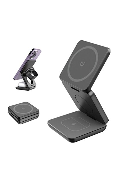 AVR SMART Încărcător wireless 3 în 1, suport pliabil compact, încărcare rapidă MagSafe, negru