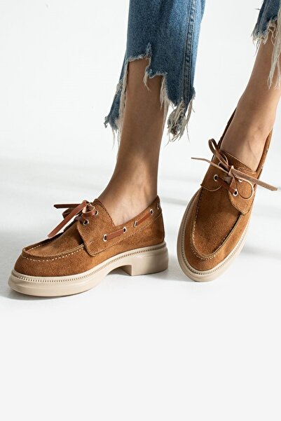 Alsat Park Women's Lace-Up Casual Loafer Shoes-Tan Suede