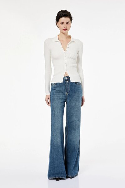 Koton Kadın X Sima Tarkan - Pamuklu İspanyol Paça Flare Jean Pantolon - Wide Flare Jean 6W