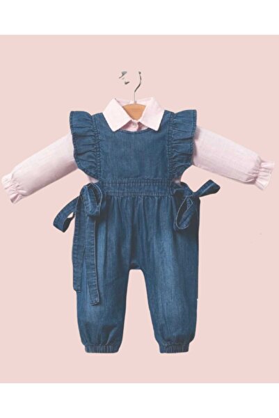 Balbadem baby kids Pink Long Sleeve Shirt Baby Girl Denim Jumpsuit 0-3/6-9 Months